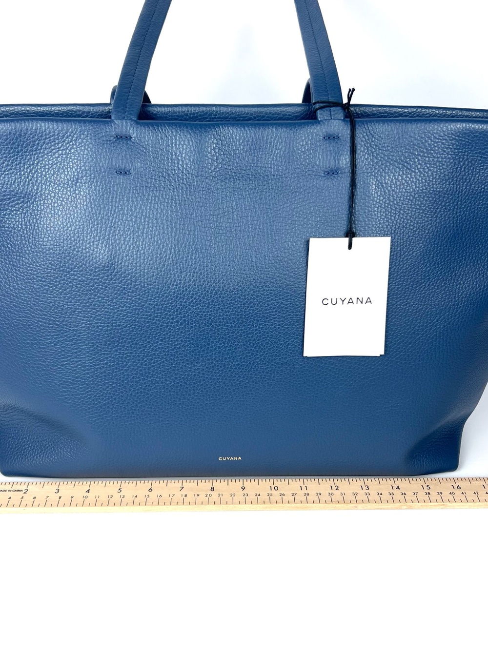Cuyana Classic Easy Zipper Tote Rare Indigo Blue Italian Pebbled Leather Large - Picture 14 of 15